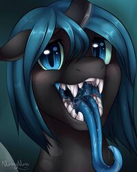  2015 4:5 ambiguous_form arthropod blue_eyes bodily_fluids changeling fangs female friendship_is_magic hair hasbro hi_res long_tongue mouth_shot my_little_pony nummynumz open_mouth queen_chrysalis_(mlp) saliva saliva_string solo teeth tongue tongue_fetish tongue_out 