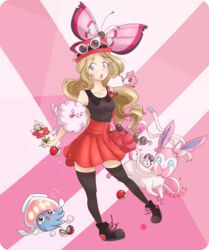  blonde_hair blue_eyes female flabebe inkay long_hair nintendo pokemon pokemon_(game) pokemon_xy scatterbug serena_(pokemon) spewpa spritzee swirlix sylveon vivillon 