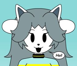  black_eyes darkshadow hair long_hair looking_at_viewer simple_background solo tem temmie_(undertale) text undertale undertale_(series) 