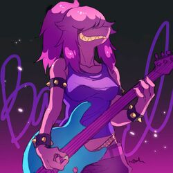  1:1 2018 anthro bass_(disambiguation) clothed clothing deltarune digital_media_(artwork) female fur hair hi_res mammal musical_instrument noaharbre reptile rockstar scalie smile solo susie_(deltarune) teeth undertale_(series) 