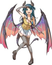  artist_request bare_shoulders blue_eyes blue_hair blush breasts chione_(monster_musume) cracked_skin female full_body gargoyle horns long_hair loose_necktie medium_breasts monster_girl monster_musume_no_iru_nichijou monster_musume_no_iru_nichijou_online necktie official_art pleated_skirt shirt skirt sleeveless sleeveless_shirt solo tail thighhighs transparent_background white_skirt wings yellow_shirt zettai_ryouiki 