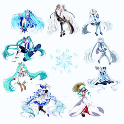  6+girls absurdres ahoge aqua_eyes aqua_hair aqua_nails bare_shoulders beamed_eighth_notes bell belt black_gloves black_skirt bloomers blue_bow blue_dress blue_eyes blue_gloves blue_hair blue_legwear blue_mittens blue_nails blue_neckwear blue_ribbon blue_skirt blue_sleeves boots bow bubble_skirt canis_major_(constellation) capelet character_name chihaya_(clothing) cloak closed_eyes coat commentary constellation constellation_print detached_sleeves dress eighth_note everyone expressionless fingerless_gloves floral_dress flower folding_fan food fruit full_body fur-trimmed_boots fur-trimmed_coat fur_trim gem gemini_(constellation) gloves glowing_flower goggles grey_legwear grey_skirt grey_sleeves grin hair_flower hair_ornament hair_ribbon hairband hand_fan hand_to_own_mouth hand_up hands_up hat hat_bow hat_leaf hatsune_miku headset highres holding holding_fan holding_flower holding_instrument holding_shovel holding_umbrella holding_wand hood instrument jacket japanese_clothes jingle_bell kagura_suzu kimono knee_up large_hat layered_dress leaf light_blue_hair light_blush lily_of_the_valley long_hair looking_at_viewer looking_to_the_side miniskirt mittens mizuamemochimochi multiple_girls musical_note musical_note_print nail_polish neck_ribbon necktie oil-paper_umbrella one_eye_closed open_mouth orion_(constellation) outstretched_arm owl_ears pantyhose parted_lips petticoat pigeon-toed pleated_skirt quarter_note reaching reaching_towards_viewer ribbon rowan sandals scarf shiromuku shirt shovel sitting ski_gear ski_goggles skirt smile snow_globe snowboard snowflake_hat_ornament snowflake_ornament snowflake_print snowflakes staff_(music) standing star_(symbol) star_hair_ornament star_ornament star_print starry_sky_print striped striped_ribbon surprised tassel taurus_(constellation) thigh_boots thighhighs treble_clef twintails uchikake umbrella underwear very_long_hair vocaloid wand wariza wataboushi white_background white_capelet white_cloak white_dress white_eyes white_flower white_footwear white_gloves white_hair white_headwear white_jacket white_kimono white_mittens white_scarf white_shirt white_skirt wide_sleeves witch_hat yellow_necktie yuki_miku yuki_miku_(2010) yuki_miku_(2011) yuki_miku_(2012) yuki_miku_(2013) yuki_miku_(2014) yuki_miku_(2015) yuki_miku_(2016) yuki_miku_(2017) yuki_miku_(2018) zettai_ryouiki zouri 