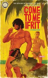  2boys abs bara beach black_male_swimwear candy canine cidolfus_telamon cigarette clive_rosfield cover david_talaski facial_hair facial_mark fake_cover feet_out_of_frame final_fantasy final_fantasy_xvi food hand_on_animal hand_on_own_hip highres holding holding_candy holding_cigarette holding_food holding_lollipop large_pectorals lollipop looking_at_another looking_to_the_side male_focus male_swimwear multiple_boys muscular muscular_male navel nipples palm_tree pectorals price_tag red_male_swimwear signature stubble topless_male torgal_(ff16) tree v-taper yellow_theme 