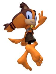  2017 3:4 3d_(artwork) 4_toes anthro badger barefoot clothed clothing digital_media_(artwork) feet feetymcfoot female gesture hand_gesture hi_res humanoid_feet looking_at_viewer mammal mustelid musteline orange_body plantigrade sega simple_background soles solo sonic_boom sonic_the_hedgehog_(series) sticks_the_jungle_badger toes v_sign white_background 