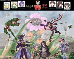  black_hair black_thighhighs blonde_hair bondage crossover demon_wings explosion explosive fighting flower grenade gun handgun hardgore_alice hatoda_ako heei_juun hiiragi_utena himekawa_koyuki holding holding_sword holding_weapon katana kunai leoparde_(mahou_shoujo_ni_akogarete) magia_baiser magical_girl mahou_shoujo_ikusei_keikaku mahou_shoujo_ni_akogarete morino_korisu nero_alice pink_hair pointing pointing_at_another polearm red_scarf riding_crop ripple_(mahoiku) sailor_collar sazanami_kano scarf school_uniform shuriken snow_white_(mahoiku) spear stuffed_toy sword thighhighs venalita vine_tentacle weapon white_flower white_thighhighs wings 