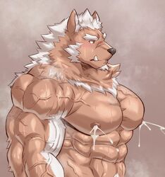  abs anthro biceps bodily_fluids canid canine canis demon fur hi_res lactating lifewonders male male_lactation mammal milk muscular muscular_anthro muscular_male nipples pecs solo tokyo_afterschool_summoners triceps vein veiny_muscles wolf znoneikaga 