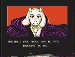  2023 4:3 anthro boss_monster_(undertale) bovid breasts caprine chest_tuft cleavage clothed clothing conditional_dnp dialogue english_text engrish female fur goat hi_res horn komm64 mammal parody red_eyes solo text toriel tuft undertale_(series) white_body white_fur zero_wing 