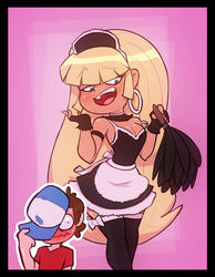  aged_up bangs big_hair bigdad blonde_hair blush brown_hair choker cleavage dipper_pines disney disney_channel eyebrows_visible_through_hair eyelashes eyeshadow feather_duster female fingerless_gloves french_maid gravity_falls hoop_earrings long_hair maid_cap maid_outfit male pacifica_northwest simple_background stockings straight_hair sweating thighhighs very_long_hair 