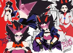  absurdres angry artist_name bikini black_eyes black_gloves black_hair blue_jacket blush bodysuit breasts cape caulifla character_request city cleavage cosplay dragon_ball dragon_ball_super english_commentary english_text eyewear_on_head female fingerless_gloves gloves hands_on_own_chest hands_on_own_hips highres horns jacket light_frown long_hair multicolored_bodysuit multicolored_clothes multiple_views ocean_man_(artist) open_mouth outline pants pink-tinted_eyewear pink_tube_top pointing pointing_at_self purple_eyes purple_pants red_bodysuit sidelocks signature silver_bodysuit spiked_hair squatting strapless sunglasses swimsuit teeth tinted_eyewear toned toned_female tube_top two-tone_bodysuit ultra_series ultraman ultraman_(1st_series) ultraman_(cosplay) white_outline 