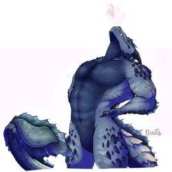  1:1 2021 abs absurd_res anthro aquatic_dragon arm_spikes artist_name baits blue_body blue_scales breath casual_nudity closed_eyes countershade_scales countershading digital_media_(artwork) dragon ear_frill elbow_frill facial_spikes featureless_crotch frill_(anatomy) head_crest head_frill hi_res horn jaw_spikes jrain leg_spikes male marine muscular muscular_anthro muscular_male mythological_creature mythological_scalie mythology overbite pecs reverse_countershading scales scalie shoulder_spikes simple_background solo spikes spikes_(anatomy) stretching stretching_back tail tail_frill teeth thigh_spikes underbite white_background 