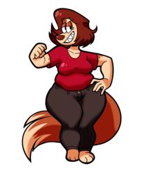  5:6 absurd_res anthro canid canine canis domestic_dog female galactabee hand_on_hip hi_res mammal nikki_(galactabee) sharp_teeth simple_background solo teeth thick_thighs white_background wide_hips 