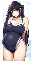  black_hair female hara_mizuki highres kusahagane md5_mismatch pregnant resolution_mismatch source_larger swimsuit 