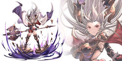  &gt;:( armor armored_boots armored_dress ass axe bad_id bad_twitter_id boots breasts cape commentary draph female gauntlets granblue_fantasy high_heel_boots high_heels highres horns large_breasts long_hair red_eyes skindentation skirt solo symbol-only_commentary thigh_boots thighhighs thighs threo_(granblue_fantasy) v-shaped_eyebrows very_long_hair white_hair yu_pian 