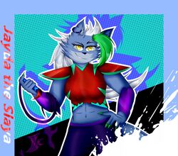  2020 abs anthro armor athletic athletic_female bottomwear breasts canid canine canis clothed clothing colored_nails crop_top ear_piercing ear_ring female fingernails five_nights_at_freddy&#039;s five_nights_at_freddy&#039;s:_security_breach fur green_fingernails green_hair green_nails grey_body grey_ears grey_fur hair hand_on_hip hi_res holding_object holding_weapon inner_ear_fluff jflare205 long_hair looking_at_viewer mammal muscular muscular_female nails pants piercing purple_bottomwear purple_clothing purple_pants red_armor ring_piercing roxanne_wolf scottgames shirt smile solo steel_wool_studios topwear tuft weapon whip white_hair wolf yellow_eyes 