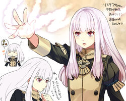  anzk232 blush_stickers closed_mouth commentary_request female fire_emblem fire_emblem:_three_houses fire_emblem_heroes garreg_mach_monastery_uniform long_hair long_sleeves lysithea_von_ordelia multiple_views open_mouth pink_eyes translation_request uniform upper_body white_hair 