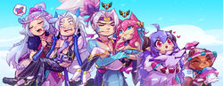  2020 3boys 3girls :3 ahoge ahri_(league_of_legends) animal_ears artist_name bare_shoulders black_legwear blue_eyes blue_hair blue_skin breasts centaur closed_eyes colored_skin day fox_ears fox_tail fur_trim green_background green_eyes grey_background hair_bun hair_ornament hat heart holding_person horns hug japanese_clothes kimono kindred_(league_of_legends) lamb_(league_of_legends) league_of_legends lillia_(league_of_legends) long_hair long_sleeves looking_at_another medium_breasts monster_girl mouth_hold multiple_boys multiple_girls mushroom no_mask official_alternate_costume open_mouth outdoors parted_bangs pink_eyes pink_hair pointy_ears ponytail red_hair sandals shiny_skin single_hair_bun smile spirit_blossom_(league_of_legends) spirit_blossom_ahri spirit_blossom_kindred spirit_blossom_lillia spirit_blossom_teemo spirit_blossom_yasuo spirit_blossom_yone tail taur teemo teeth thighhighs upper_body upper_teeth_only vmat white_hair wolf_(league_of_legends) yasuo_(league_of_legends) yone_(league_of_legends) yordle 