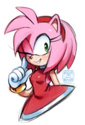  2017 amy_rose anthro catbeecache clothing eulipotyphlan female finimun hedgehog mammal one_eye_closed sega simple_background solo sonic_the_hedgehog_(series) white_background wink 