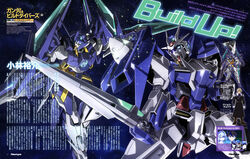  2boys absurdres ahoge ascot black_coat blonde_hair blue_eyes blue_hair blue_jacket boots brown_eyes brown_footwear brown_hair character_name character_profile coat company_name english_text female gloves grey_pants grey_shirt gundam gundam_00_diver gundam_age-2_magnum gundam_build_divers halterneck highres jacket kujou_kyouya kusumegi_shin&#039;ya light_blue_hair magazine_scan masuda_kenta mecha mikami_riku multiple_boys newtype official_art ootani_michiyo outdoors page_number pants purple_ascot robot sara_(gundam_build_divers) scan shirt sky smile star_(sky) starry_sky suzuki_yasumichi sword text_focus uda_sakiko watermark weapon web_address white_gloves 