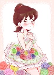  bad_id bad_twitter_id blue_flower blue_rose blush border bracelet brown_eyes brown_hair dress female flower green_flower green_rose hair_ribbon hairband jewelry lace lace_border looking_at_viewer low_twintails ornate_border osomatsu-kun osomatsu-san osomatsu_(series) pink_flower pink_rose purple_flower purple_rose red_flower red_rose ribbon rose short_twintails six_shame_faces solo twintails yellow_flower yellow_rose yowai_totoko 