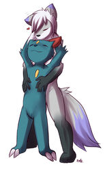  absurd_res anthro canid canine cuddling digital_media_(artwork) duo generation_2_pokemon hi_res male mammal maverick_skye nintendo nude pokemon pokemon_(species) romantic romantic_couple sneasel snofu young young_anthro 