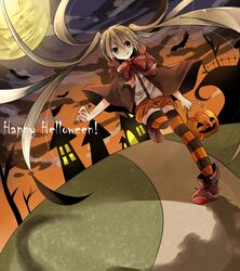  :q bad_id bad_pixiv_id bat_(animal) cape female floating_hair full_moon halloween hatsune_miku highres long_hair moon naoton solo striped_clothes striped_thighhighs thighhighs tongue tongue_out twintails very_long_hair vocaloid 