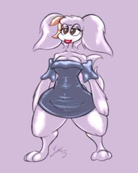  2015 4:5 anthro biped breasts canid canine cave_story chaco_(cave_story) clothed clothing female fur hair hi_res lagomorph long_hair makeup mammal mimiga paws pose purple_body purple_fur purple_hair saliant simple_background smile solo standing 