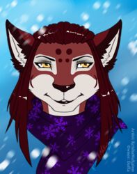  2017 ailurid anthro felid female hybrid keisha_makainn mammal pantherine red_panda scarf snow snowing tiger 