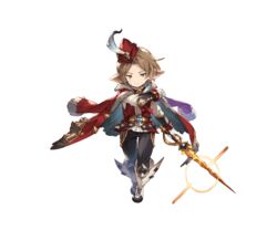  1boy belt blue_eyes boots brown_hair crying feathers full_body fur_trim gloves granblue_fantasy harvin hat jacket jacket_on_shoulders male_focus minaba_hideo official_art solo sword transparent_background vermeil_(granblue_fantasy) weapon 