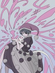  bad_id bad_twitter_id blob blue_eyes blue_hair book doremy_sweet dream_soul dress female hat holding looking_at_viewer nightcap one_eye_closed open_mouth oshouyu_tabetai pink_theme pom_pom_(clothes) short_hair short_sleeves smile solo tail tapir_tail touhou 