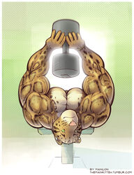  2014 anthro benji_(mainlion) big_muscles bracelet clothed clothing clouded_leopard countershading ear_piercing exercise felid green_eyes huge_muscles hyper hyper_muscles jewelry lying male mammal markings muscular muscular_anthro muscular_male on_back pantherine pecs piercing purrcules_(artist) simple_background solo text topless url vein veiny_muscles weightlifting weights workout 