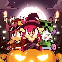  1:1 apple_bloom_(mlp) bell candle clothing costume creeper_hoodie crossover cutie_mark_crusaders_(mlp) earth_pony equid equine eyewear fangs feathered_wings feathers female feral fire food friendship_is_magic fruit fur glasses glowing glowing_eyes green_eyes group hair halloween hasbro hat headgear headwear holidays horn horse jack-o&#039;-lantern long_hair looking_at_viewer mackinn7 magic_user mammal microsoft minecraft mojang moon my_little_pony mythological_creature mythological_equine mythology necktie night open_mouth orange_body orange_feathers orange_fur outside pegasus plant pony pumpkin purple_eyes purple_hair red_hair scootaloo_(mlp) shirt sky slightly_chubby smile standing star starry_sky suit sunglasses sweetie_belle_(mlp) teeth tongue topwear unicorn wings witch witch_hat xbox_game_studios young young_feral 