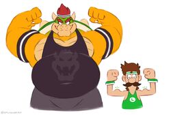  2023 4_fingers accessory anthro armband barazoku belly biceps big_belly big_biceps big_muscles black_clothing black_shirt black_tank_top black_topwear bottomwear bowser bowser_day claws clothed clothing duo emanata eyebrows facial_hair fingers flexing front_view green_clothing green_shirt green_tank_top green_topwear grey_bottomwear grey_clothing grey_shorts hair headband hi_res horn huge_muscles human humanoid_hands koopa larger_anthro logo looking_at_viewer luigi male mammal manly mario_bros moustache musclegut muscular muscular_anthro muscular_male nintendo overweight overweight_anthro overweight_male pants pecs red_hair scalie shell shirt shorts simple_background size_difference smaller_human smile spiked_shell spikes spikes_(anatomy) splashburr standing tank_top text thick_eyebrows topwear twitter url white_background wristband yellow_body 