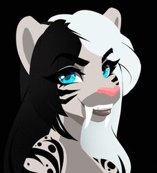  2018 black_background black_hair blue_eyes digital_media_(artwork) extinct eyebrows eyelashes felid feline hair mammal pacevanrign prehistoric_species saber-toothed_tiger simple_background solo teeth white_hair 