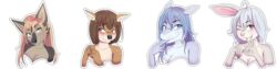  absurd_res alpha_channel anthro artoonu blue_body blue_skin brown_body brown_fur canid canine dark_body dark_fur deer female fish fur group hare hi_res icon lagomorph leporid long_image mammal marine rabbit shark solo_focus sticker white_body white_fur wide_image 