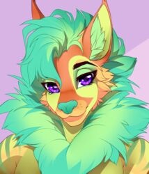  2018 bust_portrait canid canine digital_media_(artwork) eyebrows eyelashes green_hair hair mammal pacevanrign portrait purple_eyes simple_background smile solo 