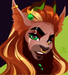  2020 anthro brown_hair digital_media_(artwork) ear_piercing ear_ring eyebrows eyelashes facial_piercing green_eyes hair lineless male nose_piercing nose_ring pacevanrign piercing ring_piercing solo wilderkin 