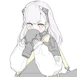  ak-alfa_(cat_snatcher_beneath_the_stars)_(girls&#039;_frontline) ak-alfa_(girls&#039;_frontline) bad_id bad_pixiv_id blush female gas_mask girls&#039;_frontline jokebag korean_commentary long_hair mask solo yellow_eyes 