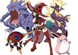  absurdres black_choker black_gloves black_hair blunt_bangs boots breasts bug choker cleavage cropped_jacket crossover exploud female fingerless_gloves gloves guilty_gear guilty_gear_strive guitar hat high_collar highres holding holding_instrument i-no instrument jacket large_breasts lips makai mole mole_above_mouth orbeetle parted_lips pokemon pokemon_(creature) red_footwear red_jacket short_hair short_shorts shorts simple_background sunglasses thigh_boots tinted_eyewear tongue toxtricity toxtricity_(amped) white_background wigglytuff witch_hat 