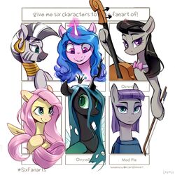  2022 absurd_res arthropod black_body black_hair blue_hair bowed_string_instrument cello changeling character_name crown digital_media_(artwork) ear_piercing ear_ring earth_pony english_text equid equine fangs female feral fluttershy_(mlp) friendship_is_magic gold_(metal) green_eyes grey_body hair hasbro headgear hi_res hooves horn horse izzy_moonbow_(mlp) jewelry laymyy magic mammal maud_pie_(mlp) meme mlp_g5 mohawk multicolored_hair multiple_images musical_instrument my_little_pony mythological_creature mythological_equine mythology octavia_(mlp) partitioning piercing pink_hair pony purple_body purple_hair queen_chrysalis_(mlp) ring_piercing six_fanarts_challenge smile solo string_instrument striped_body stripes teeth text two_tone_hair unicorn yellow_body zebra zecora_(mlp) 