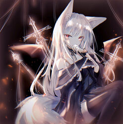  animal_ears dress kitsune miyu_(miy_u1308) sword tail thighhighs 