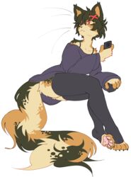  2023 4_toes absurd_res anthro ass bottomless calico_cat claws clothed clothing digital_media_(artwork) domestic_cat feet felid feline felis femboy fur hi_res kemono legwear male male_anthro mammal multicolored_body multicolored_fur multicolored_tail oversized_clothing pawpads paws shoulderless_clothing simple_background solo tail teppuko thigh_highs toe_claws toeless_legwear toes topwear whiskers white_background 