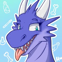  1:1 2019 anthro blep blue_body blue_eyes blue_scales female headshot_portrait horn icon kobold looking_at_viewer loskra nastybuttasty pink_tongue portrait scales sharp_teeth shimmering_spectrum signature solo teeth tongue tongue_out 