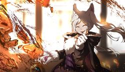  animal_ears animal_hands belt closed_eyes fe_erre female fire_emblem fire_emblem_awakening fire_emblem_heroes fur_trim gloves grima_(fire_emblem) halloween_costume highres long_sleeves open_mouth paw_gloves robin_(female)_(fire_emblem) robin_(female)_(halloween)_(fire_emblem) robin_(fire_emblem) solo twintails upper_body white_hair wolf_ears 