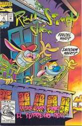  balcony canid canine canis chihuahua clothing cover cover_art cover_page detailed_background dialogue domestic_cat domestic_dog duo english_text felid feline felis gesture hat headgear headwear hi_res male mammal marvel medal mike_kazaleh military_uniform nickelodeon official_art parody pink_eyes ren_and_stimpy ren_h&ouml;ek salute smile speech_bubble spider-man_(character) spider-man_(series) stimpy_j._cat teeth text tongue tongue_out toy_dog uniform 