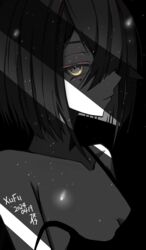  absurdres breasts character_name dark dated fate/grand_order fate_(series) female greyscale hair_over_one_eye highres mole mole_under_eye monochrome signature small_breasts spot_color strap_slip tsukaasa xu_fu_(fate) 