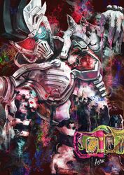  1boy armor artist_name ashita_(llasitall) commentary dangerous_zombie_level_x gamer_driver helmet kamen_rider kamen_rider_ex-aid_(series) kamen_rider_genm rider_belt rider_gashat signature zombie_action_gamer_level_x-0 zombie_gamer_level_x 