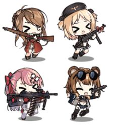  &gt;_&lt; &gt;_o 4girls aged_down animated animated chibi closed_eyes eyewear_on_head full_body girls&#039;_frontline glasses grizzly_mkv_(girls&#039;_frontline) grizzly_mkv_(teddy_transform!)_(girls&#039;_frontline) gun hair_ornament hair_ribbon handgun happy hat holding holding_gun holding_weapon lee-enfield_(girls&#039;_frontline) lee-enfield_(onion_shooter)_(girls&#039;_frontline) lowres machine_gun monocle mp40 mp40_(girls&#039;_frontline) mp40_(thumbelina)_(girls&#039;_frontline) multiple_girls negev_(girls&#039;_frontline) negev_(little_drifter)_(girls&#039;_frontline) official_alternate_costume official_art one_eye_closed ribbon rifle running saru simple_background submachine_gun weapon white_background 