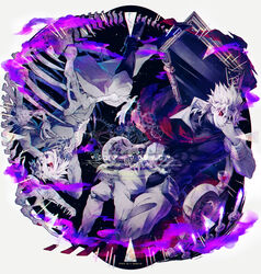  2boys ankai_(rappelzankai) bandages birthmark boots candle cape chair character_name commentary_request cup diego_brando dio_brando drinking_glass gears glowing glowing_eyes highres joestar_birthmark jojo_no_kimyou_na_bouken mirror multiple_boys purple_theme scar scar_on_neck skeleton stardust_crusaders steel_ball_run the_world upside-down wine_glass 