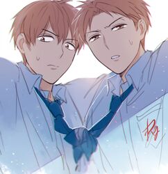  2boys alternate_hairstyle bad_id bad_pixiv_id brown_eyes brown_hair dual_persona gekkan_shoujo_nozaki-kun hori_masayuki male_focus mery_(yangmalgage) multiple_boys necktie sanpaku 