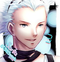  1boy commentary_request kyokugen_dasshutsu kyokugen_dasshutsu:_9_jikan_9_nin_9_no_tobira male_focus portrait ryan_(stepde14) santa_(kyokugen_dasshutsu) smile solo white_hair 